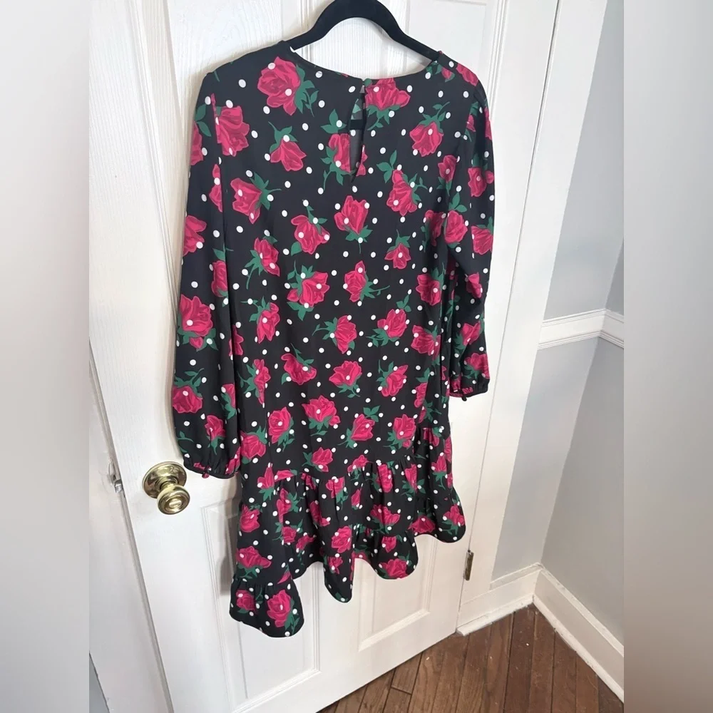 Kate Spade Rose Dot Toss Shift Dress – Black Floral Polka Dot – Size M